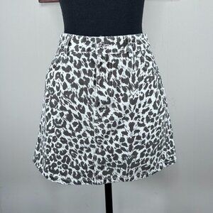 MNG Denim A-Line Mini Skirt Women's XS White Gray Leopard Print Casual